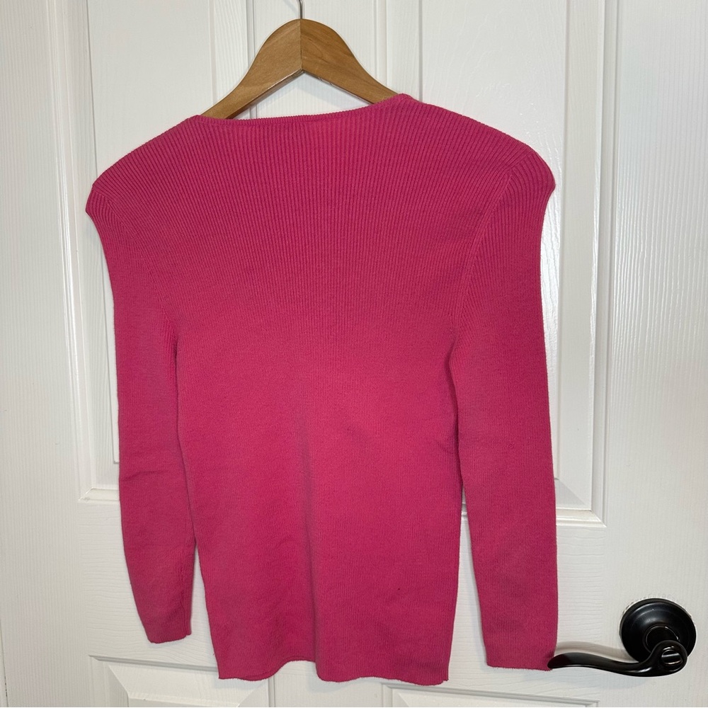 Y2K Celine Hot Pink Ribbed Cutout 3/4 Sleeve Top Sz M *Flawed*  Barbiecore Glam - Picture 4 of 10